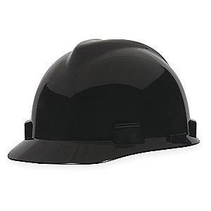 MSA Front Brim Hard Hat, 4 pt. Ratchet Susp., Black, Hat Size: 6-1/2 to 8