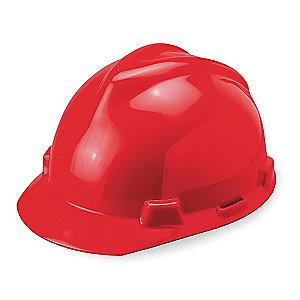 MSA Front Brim Hard Hat, 4 pt. Pinlock Susp., Red, Hat Size: One Size Fits Most