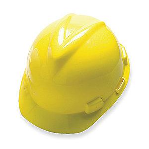 MSA Front Brim Hard Hat, 4 pt. Ratchet Susp., Yellow, Hat Size: 7 to 8-1/2