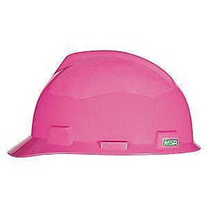 MSA Front Brim Hard Hat, 4 pt. Ratchet Susp., Hot Pink, Hat Size: 6-5/8 to 7-3/4