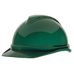 MSA Hard Hat, 4 pt. Ratchet Susp., Green, Hat Size: 6-1/2 to 8
