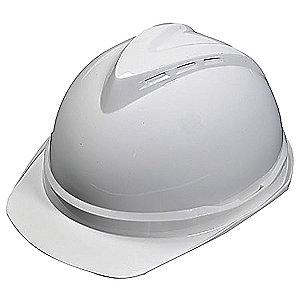MSA Front Brim Hard Hat, 6 pt. Ratchet Susp., White, Hat Size: 6-1/2 to 8