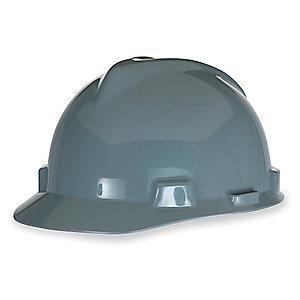 MSA Front Brim Hard Hat, 4 pt. Ratchet Susp., Gray, Hat Size: 6-1/2 to 8