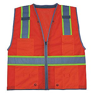 Condor Orange/Red with Silver Stripe High Visibility Vest, Zipper, XL