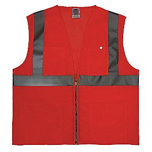 Condor Orange/Red with Silver Stripe High Visibility Vest, Zipper, 3XL