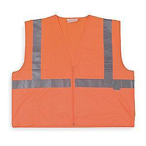 Condor Orange/Red with Silver Stripe High Visibility Vest, Zipper, 4XL