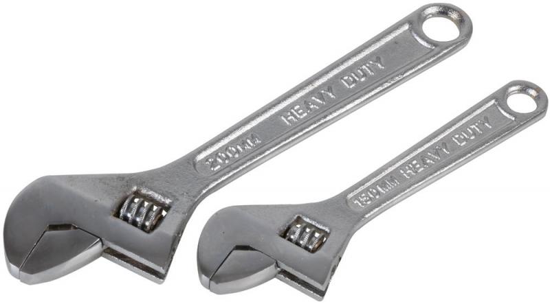 Duratool 6" & 8" Chrome Finish Adjustable Wrench Set - 2 Piece