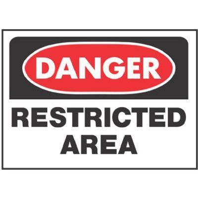Hy-Ko Sign, "Danger Restricted Area", Red/Black Polypropylene, 10x14"