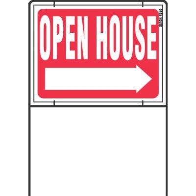 Hy-Ko Sign, "Open House", Red & White With Wire Frame, 18x24"