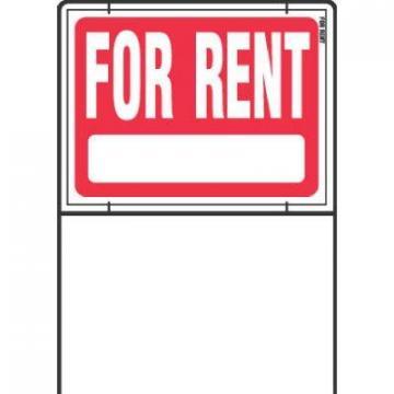 Hy-Ko Sign, "For Rent", Red & White Weather-Resistant w/Wire Frame, 18x24"