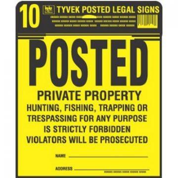 Hy-Ko Sign, "Private Property", Yellow & Black Tyvek, 12x12", 10-Pk.
