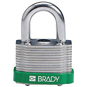 Brady Open Shackle Different-Keyed Padlock, 3/4" Shackle Height, Green