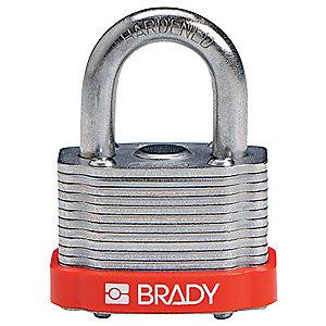 Brady Open Shackle Different-Keyed Padlock, 3/4" Shackle Height, Red
