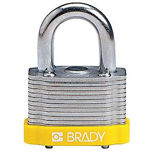 Brady Open Shackle Different-Keyed Padlock, 3/4" Shackle Height, Yellow