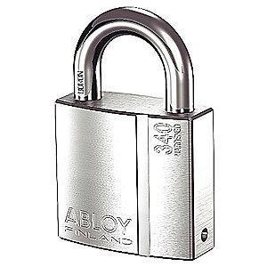 Abloy 2-5/64"H Different-Keyed Padlock, Open Shackle 1"H x 3/8", Silver