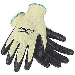 Condor Nitrile Cut Resistant Gloves, Cut Level 2, Kevlar Lining, Yellow/Black XS