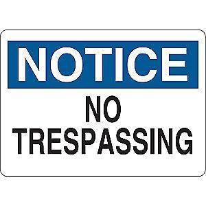 Condor Trespassing and Property, Notice, Vinyl, 10" x 14", Adhesive Surface