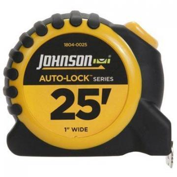 Johnson Auto-Lock Power Tape Measure, Rubberized Case, 1" x 25-Ft.