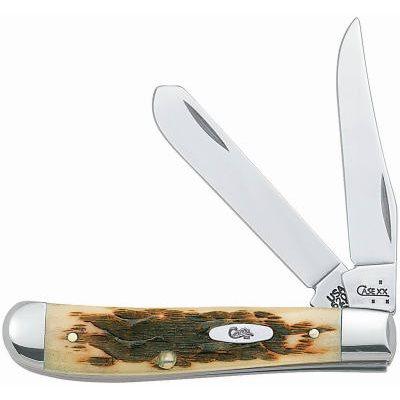 Case Mini Trapper Pocket Knife, Stainless Steel/Amber Bone, 3-1/2"