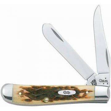 Case Mini Trapper Pocket Knife, Stainless Steel/Amber Bone, 3-1/2"