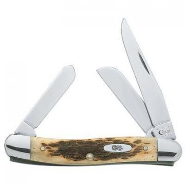 Case Stockman Pocket Knife with Clip, Stainless Steel/Amber Bone, 3-7/8"