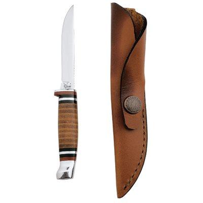 Case Small Hunter Knife, Leather Sheath & Handle, 3-1/8" Stainless Steel