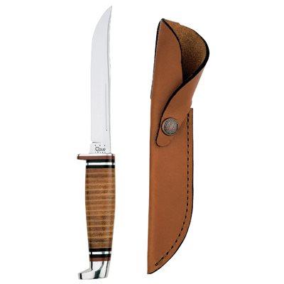 Case Hunter Knife with Leather Handle & Sheath, 5" Swept Skinner Stainless Steel