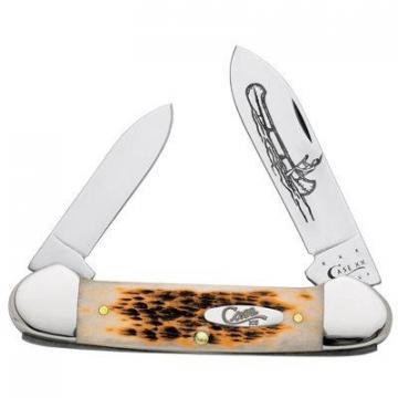 Case Canoe Pocket Knife, Chrome Vanadium/Amber Bone, 3-5/8"