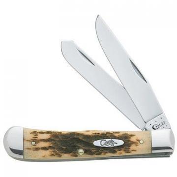 Case Trapper Pocket Knife, Chrome Vanadium/Amber Bone, 4-1/8"