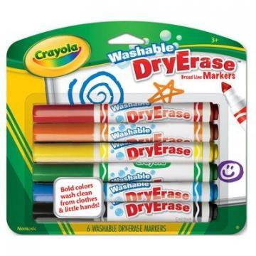 Crayola Dry Erase Markers, Broad Line, Washable, 6-Pk.