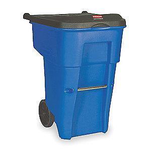 Rubbermaid BRUTE 65 gal. Rectangular Flat Top Roll Out Trash Can, 41-3/4"H, Blue