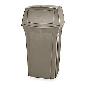 Rubbermaid Ranger 35 gal. Square Dome Top Utility Trash Can, 41"H, Beige