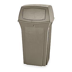 Rubbermaid Ranger 35 gal. Square Dome Top Utility Trash Can, 41"H, Beige