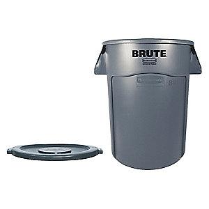 Rubbermaid BRUTE 44 gal. Round Flat Top Utility Trash Can, 31-1/2"H, Gray