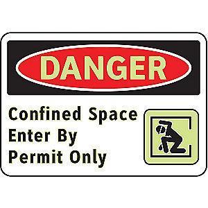 Brady Confined Space, Danger, Aluminum, 10" x 7", With Mounting Holes