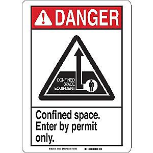 Brady Confined Space, Danger, Polyester, 10" x 7", Adhesive Surface