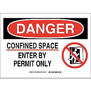 Brady Confined Space, Danger, Fiberglass, 10" x 14", With Mounting Holes