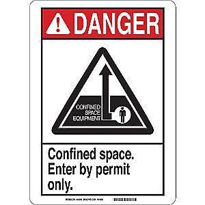 Brady Confined Space, Danger, Fiberglass, 14" x 10", With Mounting Holes
