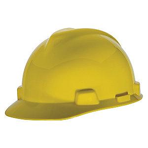 MSA Front Brim Hard Cap, 4 pt. Ratchet Suspension, Yellow, Hat Size: 6-1/2 to 8