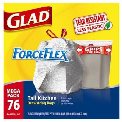 Clorox Glad Force Flex Tall Kitchen Garbage Bag, Drawstring, 13-Gal., 76-Ct.