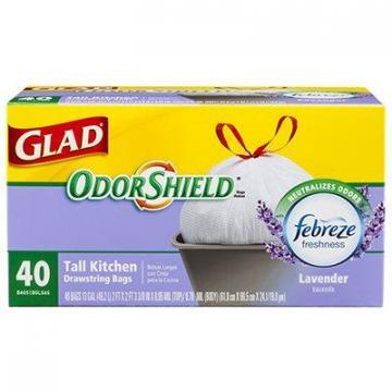 Clorox Glad Tall Kitchen Trash Bags, White, Odor Shield Lavender, 13-Gal., 40-Ct