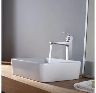 Kraus Rectangular Ceramic Vessel Sink in White with Virtus Faucet in Chrome
