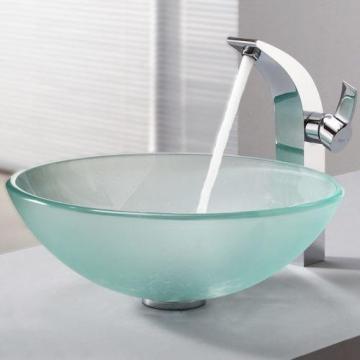 Kraus 14" Frosted Glass Vessel Sink with Sheven Faucet in Chrome