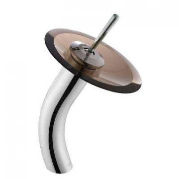 Kraus Single-Lever Vessel Glass Waterfall Bathroom Faucet in Chrome with Brown Frosted Glass Disk