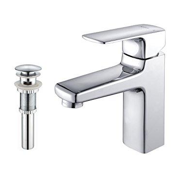 Kraus Virtus Single-Lever Basin Bathroom Faucet and Pop-Up Drain with Overflow in Chrome Finish