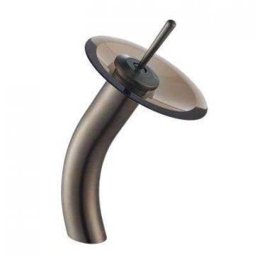 Kraus Waterfall Bathroom Faucet in Oil Rubbed Bronze with Brown Clear Glass Disk