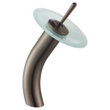 Kraus Glass Waterfall Bathroom Faucet in Oil Rubbed Bronze with Frosted Glass Disk