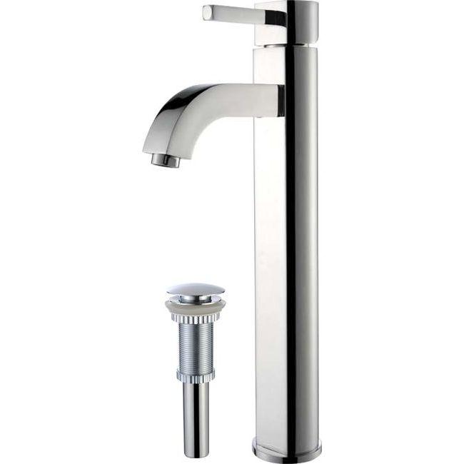 Kraus Ramus Single-Lever Vessel Bathroom Faucet with Matching Pop-Up Drain in Chrome Finish