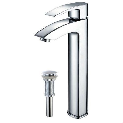 Kraus Visio Single-Lever Vessel Bathroom Faucet with Matching Pop-Up Drain in Chrome Finish