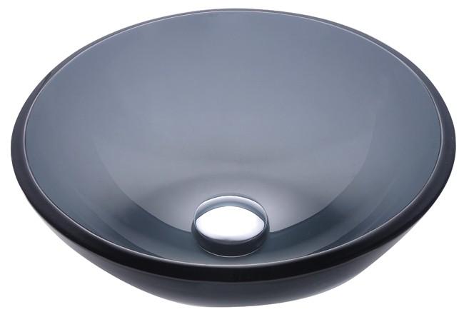 Kraus 14" Clear Glass Vessel Sink in Black with Drain in Oil-Rubbed Bronze